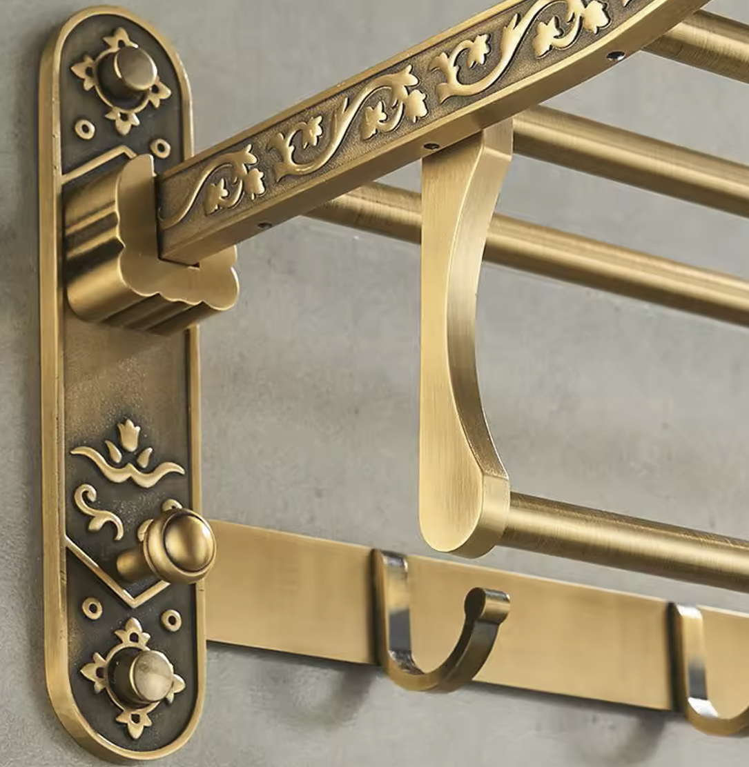 Opulance antique brass towel shelf